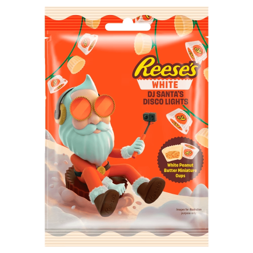 Reeses DJ Santas Disco Lights White Peanut Butter Miniature Cups 62g Coopers Candy