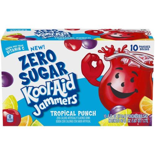 Kool-Aid Jammers Zero Sugar - Tropical Punch 10-pack (BF: 24-11-28) Coopers Candy