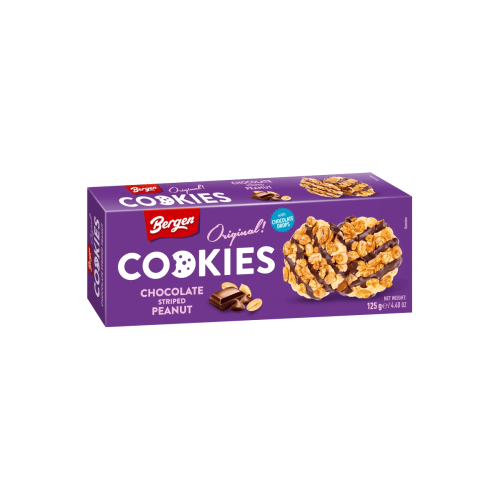 Bergen Chocolate Striped Peanut Cookies 125g Coopers Candy