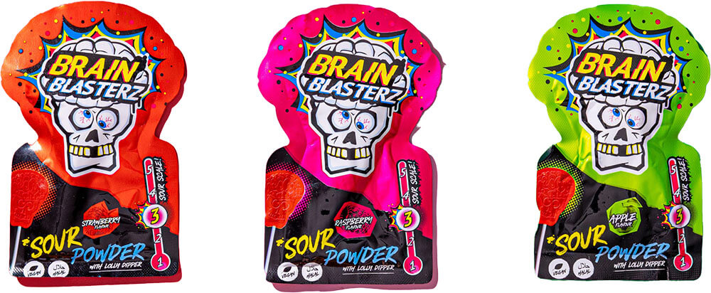 Brain Blasterz Sour Powder and Lollipop godis 10g