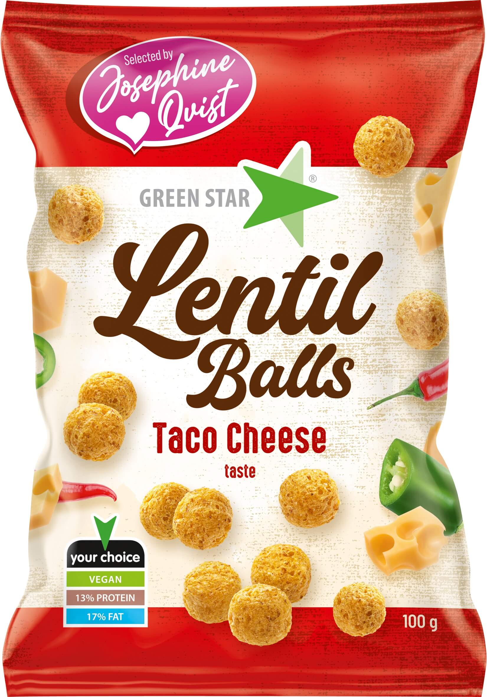 Green Star Lentil Balls Taco Cheese 100g